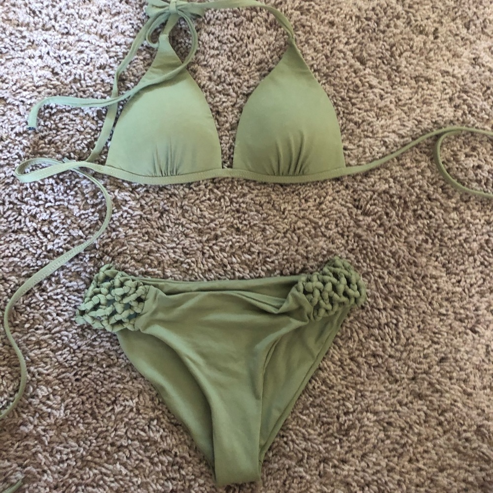 Frankie’s Bikini Green Coco Top & Braided Bottoms